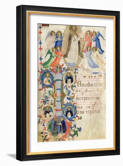 Depicting St. Dominic and an Historiated Initial 'I' from a Gradual Book from San Marco e Cenacoli-Fra Angelico-Framed Giclee Print