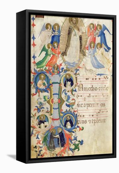 Depicting St. Dominic and an Historiated Initial 'I' from a Gradual Book from San Marco e Cenacoli-Fra Angelico-Framed Premier Image Canvas