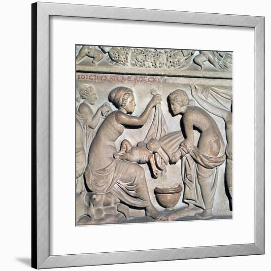 Depiction of bathing a baby from a Roman sarcophagus-Unknown-Framed Giclee Print