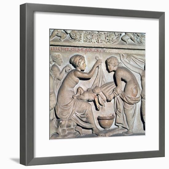 Depiction of bathing a baby from a Roman sarcophagus-Unknown-Framed Giclee Print