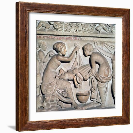 Depiction of bathing a baby from a Roman sarcophagus-Unknown-Framed Giclee Print