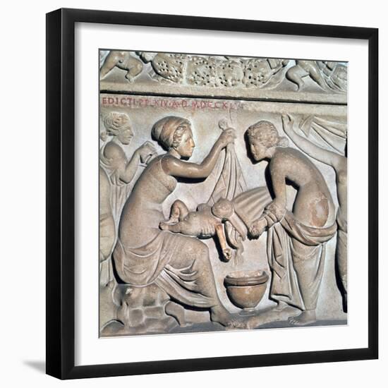 Depiction of bathing a baby from a Roman sarcophagus-Unknown-Framed Giclee Print