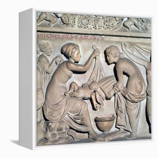Depiction of bathing a baby from a Roman sarcophagus-Unknown-Framed Premier Image Canvas