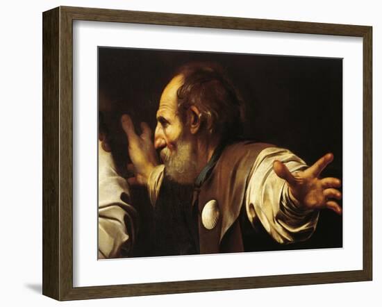 Depiction of Disciple with Shell on His Chest, Detail from Supper at Emmaus-Caravaggio-Framed Giclee Print