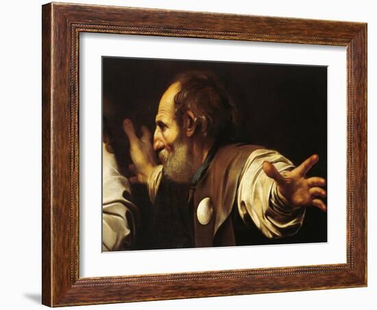 Depiction of Disciple with Shell on His Chest, Detail from Supper at Emmaus-Caravaggio-Framed Giclee Print