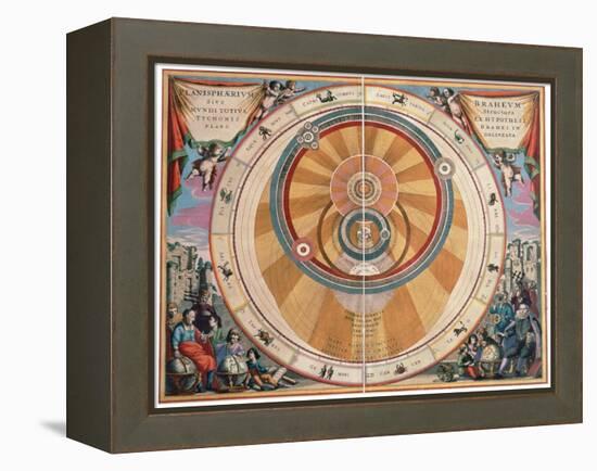 Depiction of the Geo-Heliocentric Universe of Tycho Brahe, 17th century-Andreas Cellarius-Framed Premier Image Canvas