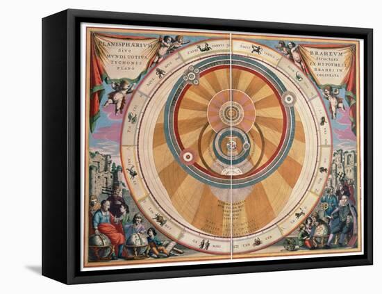 Depiction of the Geo-Heliocentric Universe of Tycho Brahe, 17th century-Andreas Cellarius-Framed Premier Image Canvas