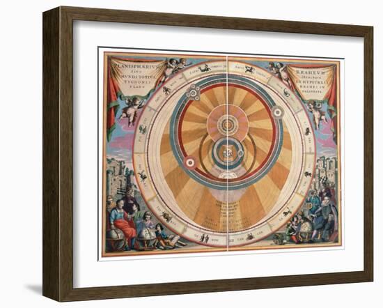 Depiction of the Geo-Heliocentric Universe of Tycho Brahe, 17th century-Andreas Cellarius-Framed Giclee Print