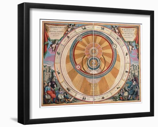 Depiction of the Geo-Heliocentric Universe of Tycho Brahe, 17th century-Andreas Cellarius-Framed Giclee Print