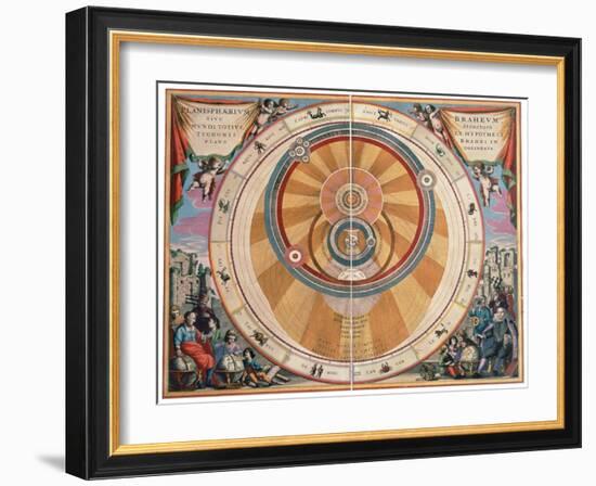 Depiction of the Geo-Heliocentric Universe of Tycho Brahe, 17th century-Andreas Cellarius-Framed Giclee Print