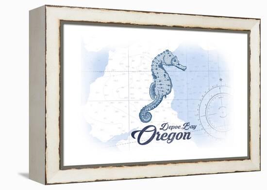 Depoe Bay, Oregon - Seahorse - Blue - Coastal Icon-Lantern Press-Framed Stretched Canvas