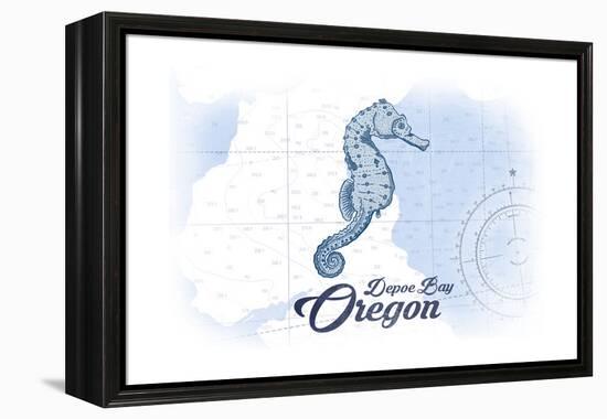 Depoe Bay, Oregon - Seahorse - Blue - Coastal Icon-Lantern Press-Framed Stretched Canvas