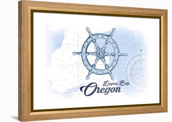 Depoe Bay, Oregon - Ship Wheel - Blue - Coastal Icon-Lantern Press-Framed Stretched Canvas