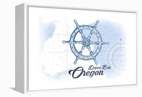 Depoe Bay, Oregon - Ship Wheel - Blue - Coastal Icon-Lantern Press-Framed Stretched Canvas