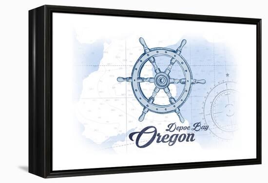 Depoe Bay, Oregon - Ship Wheel - Blue - Coastal Icon-Lantern Press-Framed Stretched Canvas