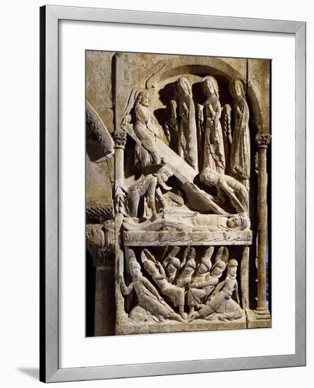 Deposition in Tomb, Detail from Romanesque Relief in Cloister of St Dominic's Monastery-null-Framed Giclee Print