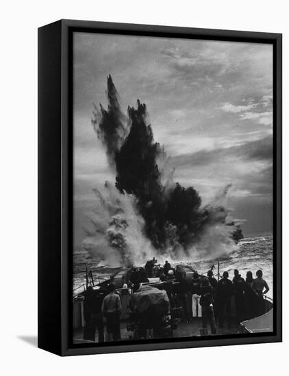 Depth Charge Exploding on Target Behind Coast Guard Cutter Patrolling For German U Boats-null-Framed Premier Image Canvas