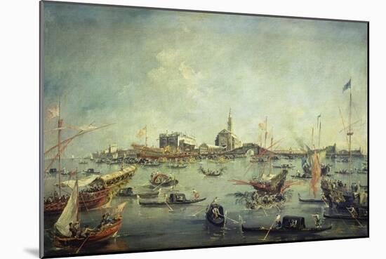 Der Doge Auf Der Bucentaurus Vor San Nicoló Del Lido Am Himmelfahrtstag-Francesco Guardi-Mounted Giclee Print