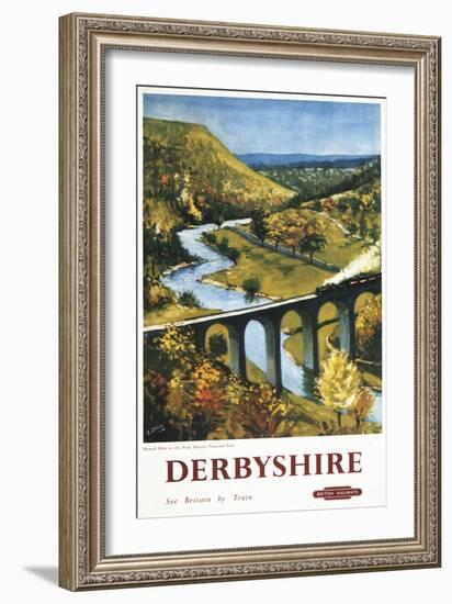 Derbyshire, England - Monsal Dale, Train and Viaduct British Rail Poster-Lantern Press-Framed Art Print