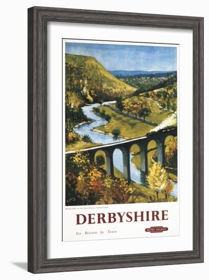 Derbyshire, England - Monsal Dale, Train and Viaduct British Rail Poster-Lantern Press-Framed Art Print