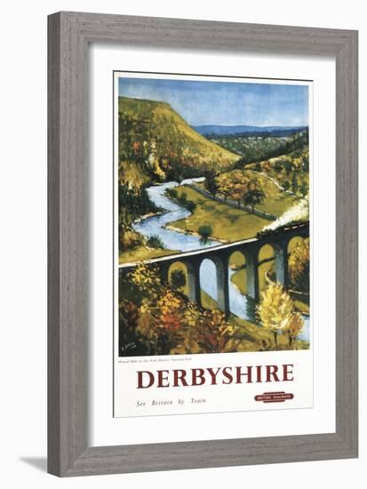 Derbyshire, England - Monsal Dale, Train and Viaduct British Rail Poster-Lantern Press-Framed Art Print