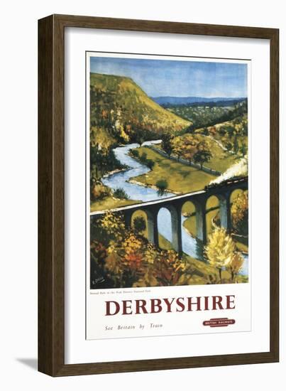 Derbyshire, England - Monsal Dale, Train and Viaduct British Rail Poster-Lantern Press-Framed Art Print