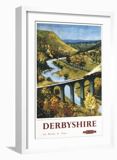 Derbyshire, England - Monsal Dale, Train and Viaduct British Rail Poster-Lantern Press-Framed Art Print