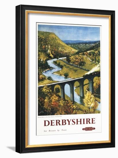 Derbyshire, England - Monsal Dale, Train and Viaduct British Rail Poster-Lantern Press-Framed Art Print