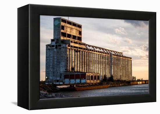 Derelict Grain Elevator on Industrial Pier at Sunset-oliverjw-Framed Premier Image Canvas