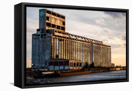 Derelict Grain Elevator on Industrial Pier at Sunset-oliverjw-Framed Premier Image Canvas