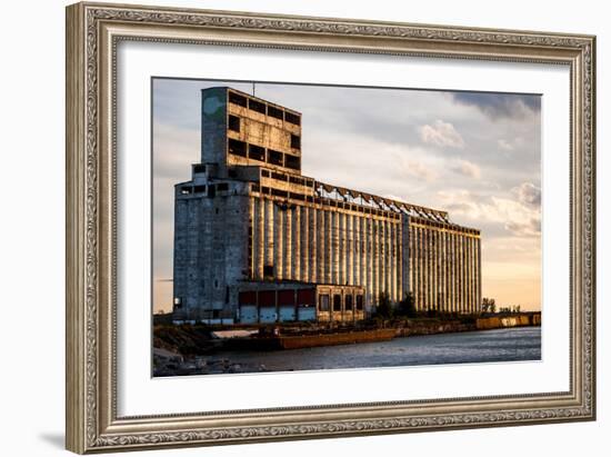 Derelict Grain Elevator on Industrial Pier at Sunset-oliverjw-Framed Photographic Print