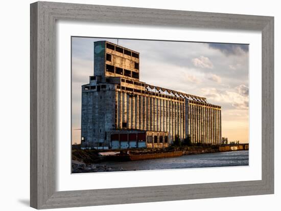 Derelict Grain Elevator on Industrial Pier at Sunset-oliverjw-Framed Photographic Print