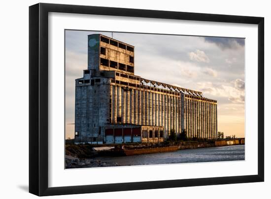 Derelict Grain Elevator on Industrial Pier at Sunset-oliverjw-Framed Photographic Print