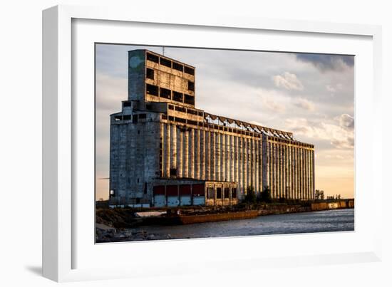 Derelict Grain Elevator on Industrial Pier at Sunset-oliverjw-Framed Photographic Print