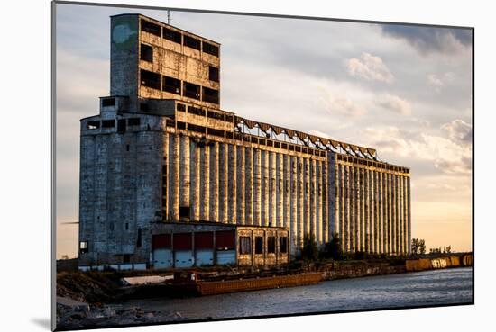 Derelict Grain Elevator on Industrial Pier at Sunset-oliverjw-Mounted Photographic Print