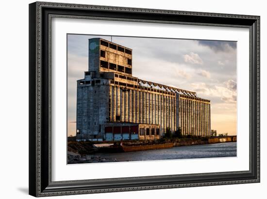 Derelict Grain Elevator on Industrial Pier at Sunset-oliverjw-Framed Photographic Print