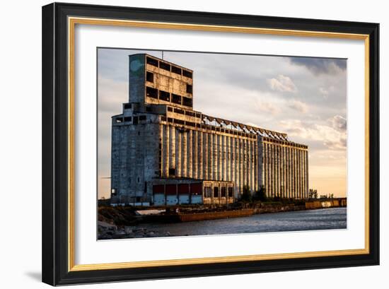 Derelict Grain Elevator on Industrial Pier at Sunset-oliverjw-Framed Photographic Print