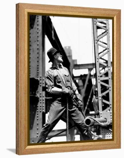 Derrick man, Empire State Building, 1930-31 (gelatin silver print)-Lewis Wickes Hine-Framed Premier Image Canvas