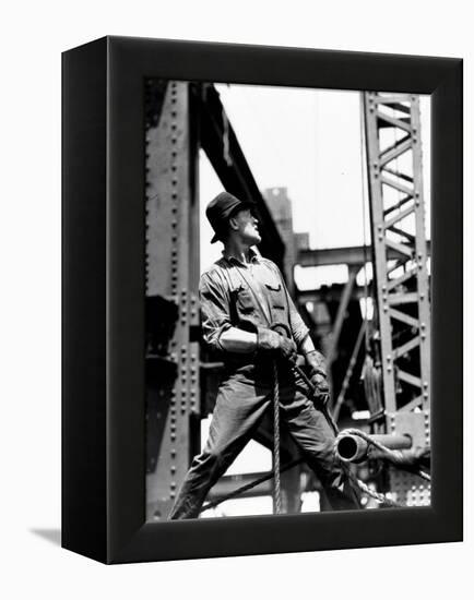 Derrick man, Empire State Building, 1930-31 (gelatin silver print)-Lewis Wickes Hine-Framed Premier Image Canvas