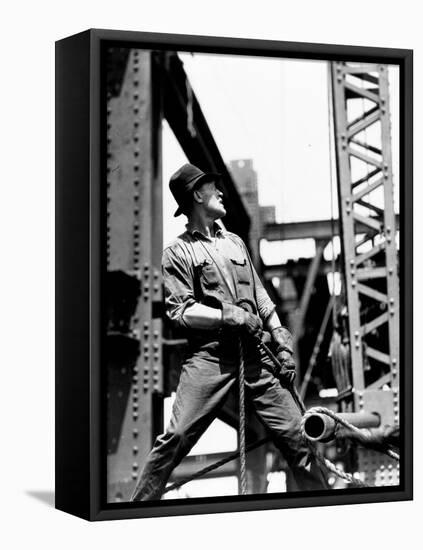 Derrick man, Empire State Building, 1930-31 (gelatin silver print)-Lewis Wickes Hine-Framed Premier Image Canvas