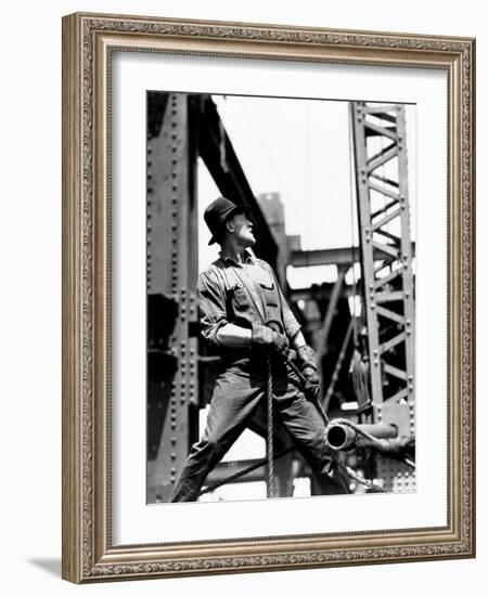 Derrick man, Empire State Building, 1930-31 (gelatin silver print)-Lewis Wickes Hine-Framed Photographic Print