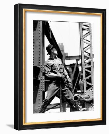 Derrick man, Empire State Building, 1930-31 (gelatin silver print)-Lewis Wickes Hine-Framed Photographic Print