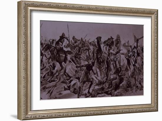 Dervish Warriors at Omdurman, Charge of the 21st Lancers (Litho)-Richard Caton Woodville-Framed Giclee Print