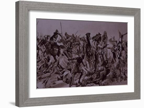 Dervish Warriors at Omdurman, Charge of the 21st Lancers (Litho)-Richard Caton Woodville-Framed Giclee Print