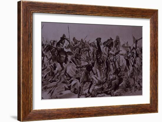 Dervish Warriors at Omdurman, Charge of the 21st Lancers (Litho)-Richard Caton Woodville-Framed Giclee Print