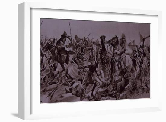 Dervish Warriors at Omdurman, Charge of the 21st Lancers (Litho)-Richard Caton Woodville-Framed Giclee Print