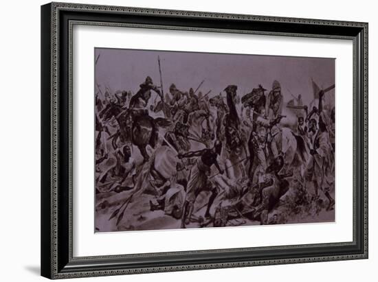 Dervish Warriors at Omdurman, Charge of the 21st Lancers (Litho)-Richard Caton Woodville-Framed Giclee Print