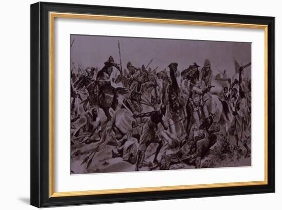 Dervish Warriors at Omdurman, Charge of the 21st Lancers (Litho)-Richard Caton Woodville-Framed Giclee Print