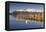 Derwent Water and snow capped Skiddaw from Lodor Hotel Jetty, Borrowdale, Lake District National Pa-John Potter-Framed Premier Image Canvas