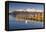 Derwent Water and snow capped Skiddaw from Lodor Hotel Jetty, Borrowdale, Lake District National Pa-John Potter-Framed Premier Image Canvas